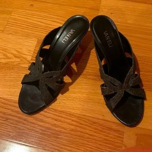 Vaneli Black Strappy Bow Heel Sandals